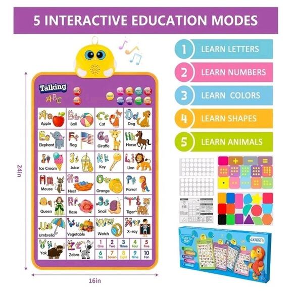 Interactive Learning Poster ABC 123 Talking Wall Chart Educational Toy Toddlers - Picture 1 of 3